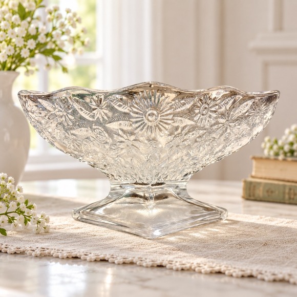 Other - Vintage Indiana Glass Pineapple Floral Compote Cottagecore Grandmillennial Dish